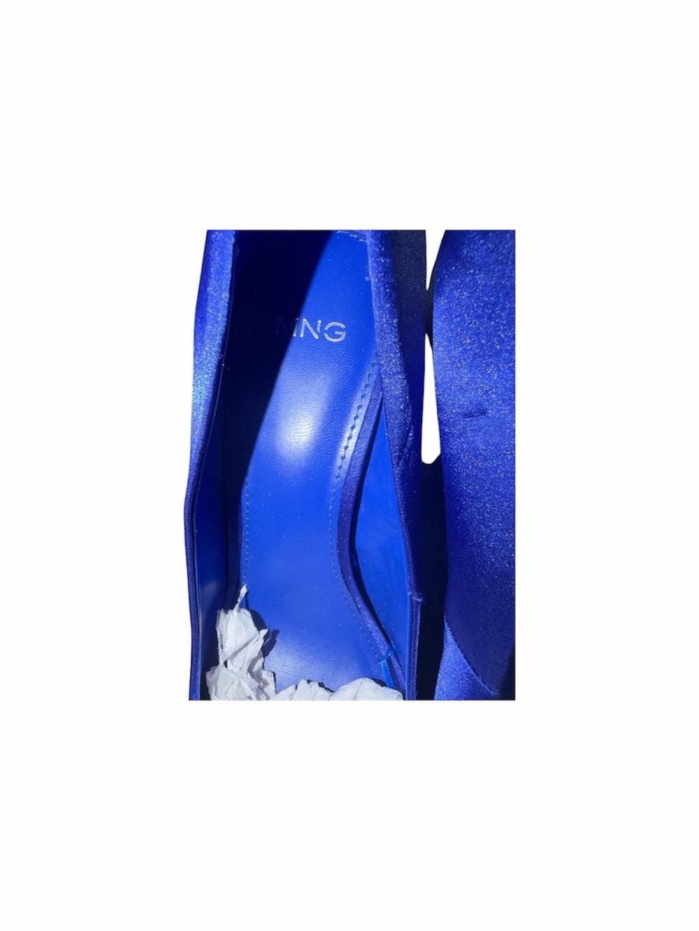 Mango MNG Blue Satin Crystal Buckle Pointed Toe Pumps Sz 37 - Picture 6 of 6